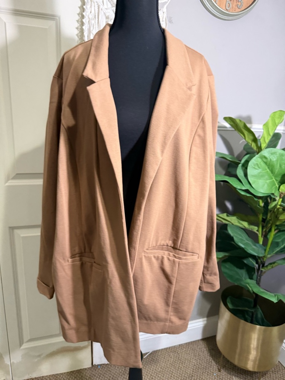 Liverpool Open-Front Blazer Jacket in Camel Brown size 2x